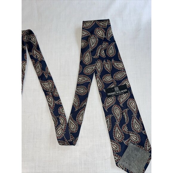 Pierre Balmain Men’s Dress Tie Size 55” Navy Blue Paisley Silk Business Formal - Picture 10 of 12